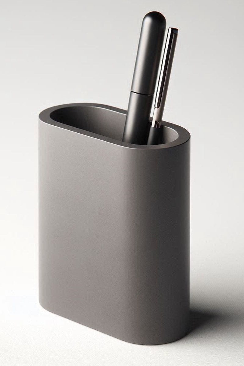 Close-up of minimalist pencil holder with vertical ridged texture