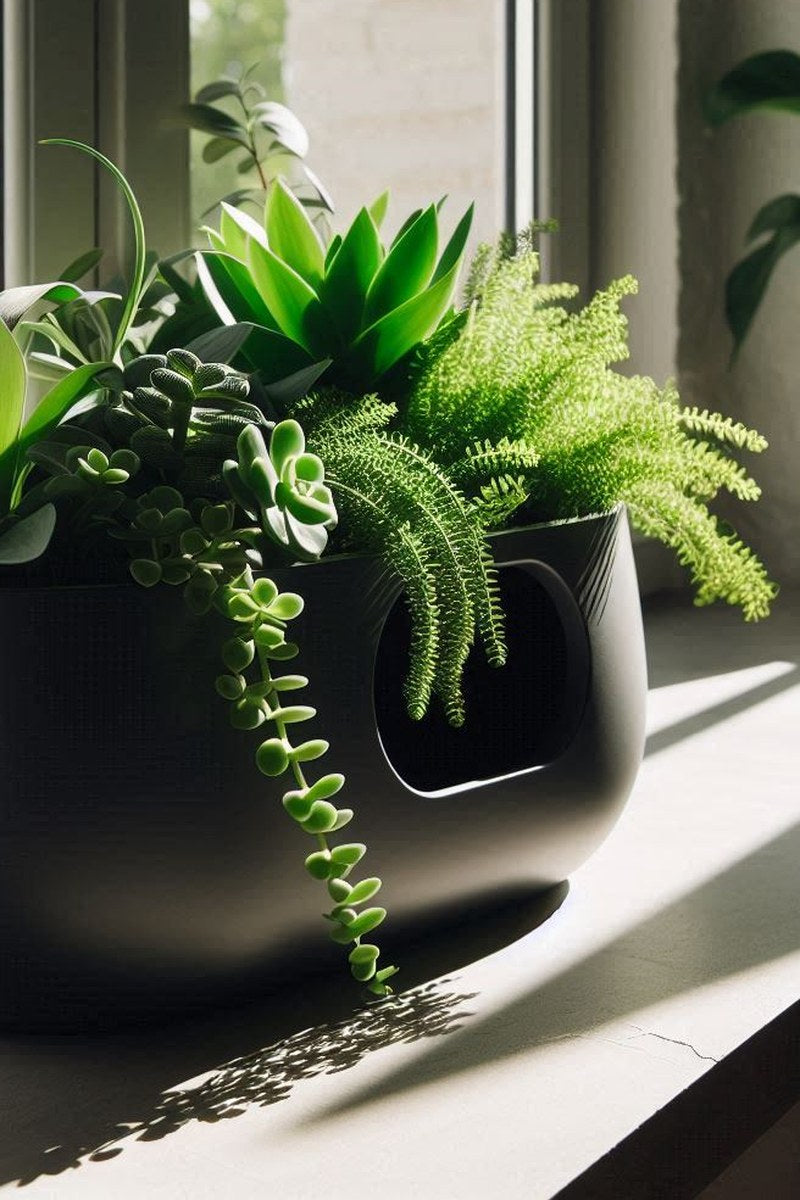 Oval self-watering planter in white, showing clean minimalist profile