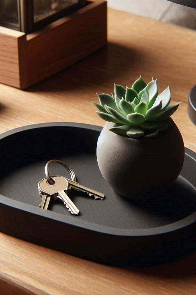Rounded key tray in white with soft curved edges, close-up detail view