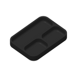 Modern key and coin tray with angular compartments, close-up view