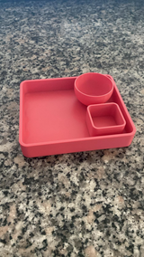 Minimalist remote control holder tray with two shallow bowls, top view