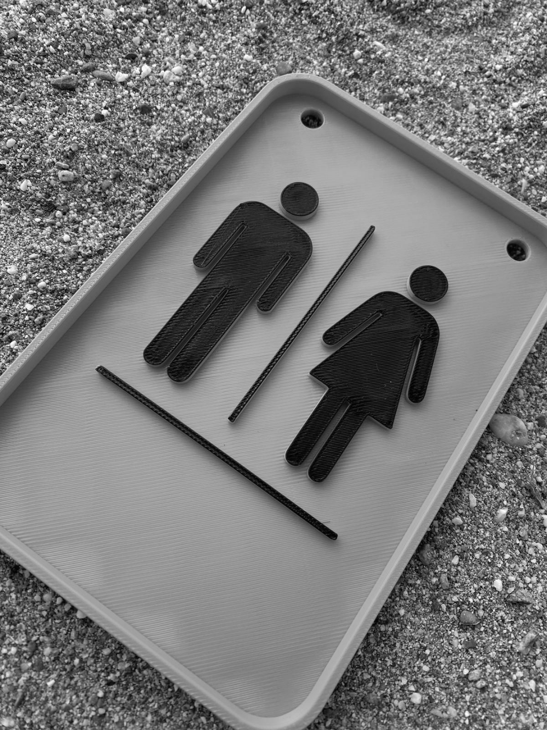 Modern toilet door sign mounted on white door in Scandinavian interior