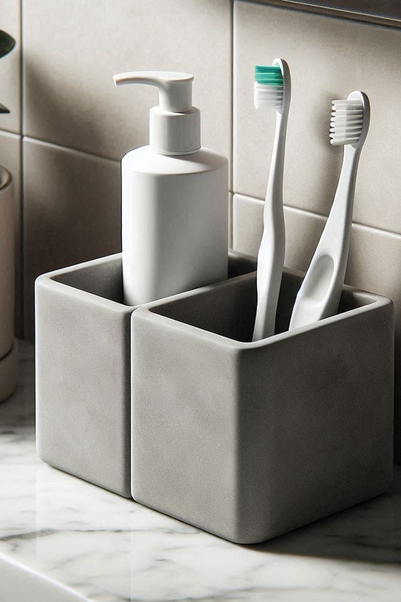 Two-chamber minimalist toothbrush holder, top view of chambers