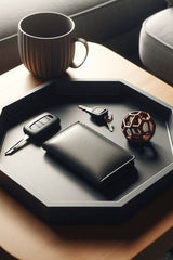 Close-up of octagonal key tray with clean geometric edges