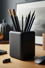 Close-up of rounded minimalist pencil holder with soft edges