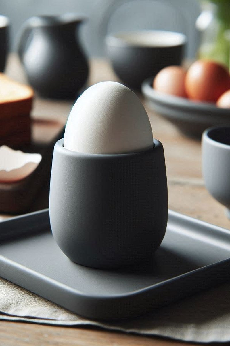 Minimalist egg cup with coaster, smooth white surface