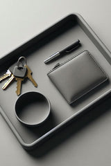 Top view of minimal key and coin tray with two compartments