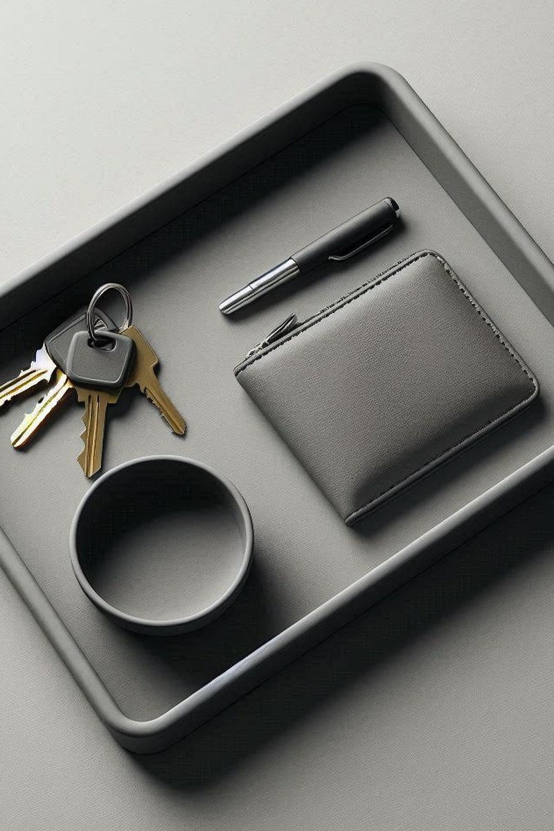 Top view of minimal key and coin tray with two compartments