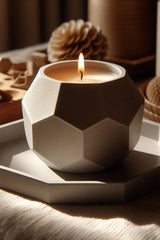 Close-up of octagonal candle holder from above with tea light