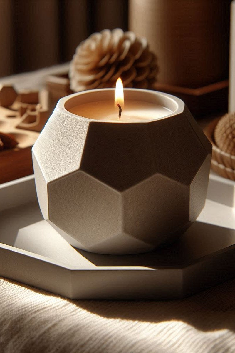 Close-up of octagonal candle holder from above with tea light