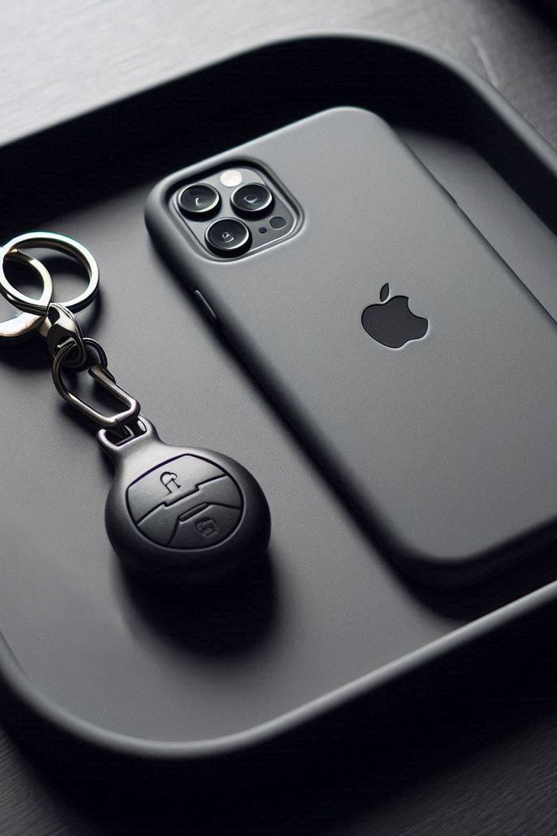 Square key and phone tray in white, top view showing flat surface