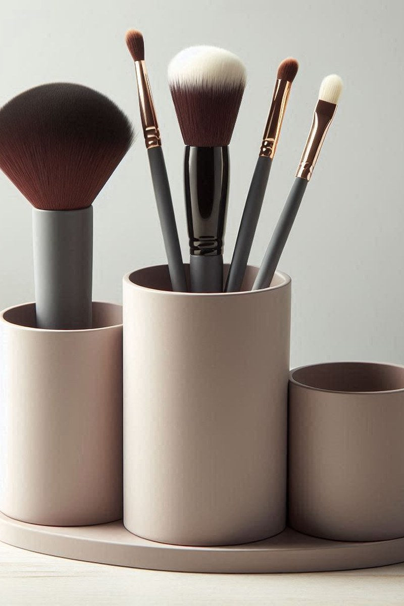 Saskia makeup brush holder organizer with brushes arranged in compartments