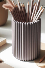 Close-up of ribbed pencil holder showing vertical texture detail