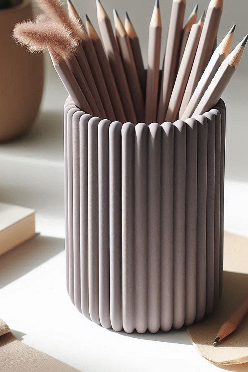Close-up of ribbed pencil holder showing vertical texture detail