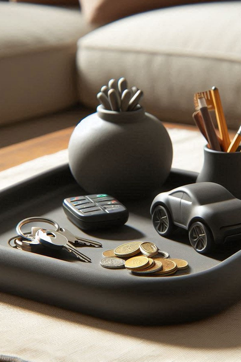 Rounded key tray in white with soft curves, close-up detail