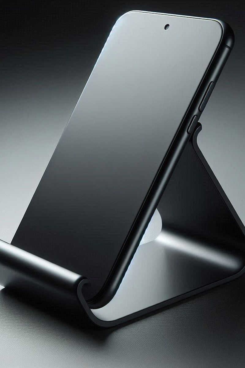 Close-up of curved phone stand showing smooth arc design in white