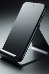 Close-up of curved phone stand showing smooth arc design in white