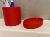 White soap dish and toothbrush holder set, front view with smooth minimalist design