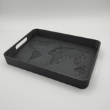 Minimalist designer tray styled on entryway table with keys and small objects