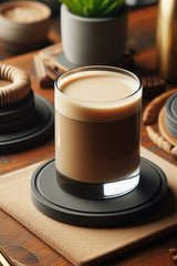 Smooth round minimalist coaster viewed from above, clean geometry and matte surface
