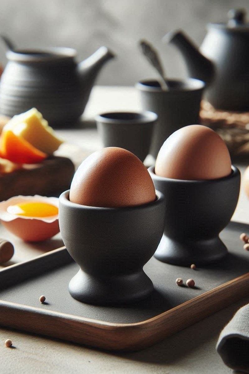 Close-up of a matte white minimalist egg cup showing clean cone form