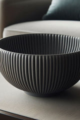 Close-up of white ribbed bowl showing vertical texture detail
