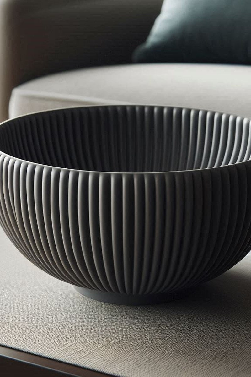 Close-up of white ribbed bowl showing vertical texture detail
