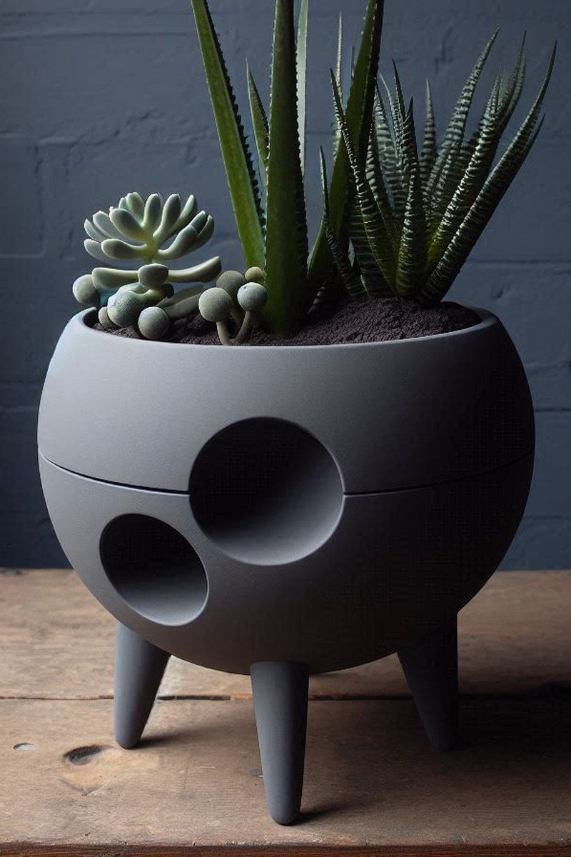 Spaced-out mid century plant pot shown from above, revealing smooth interior.