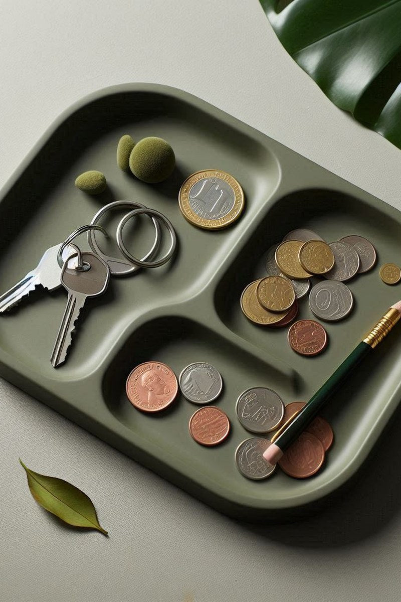 Empty catchall tray with Army Boy design, close-up view