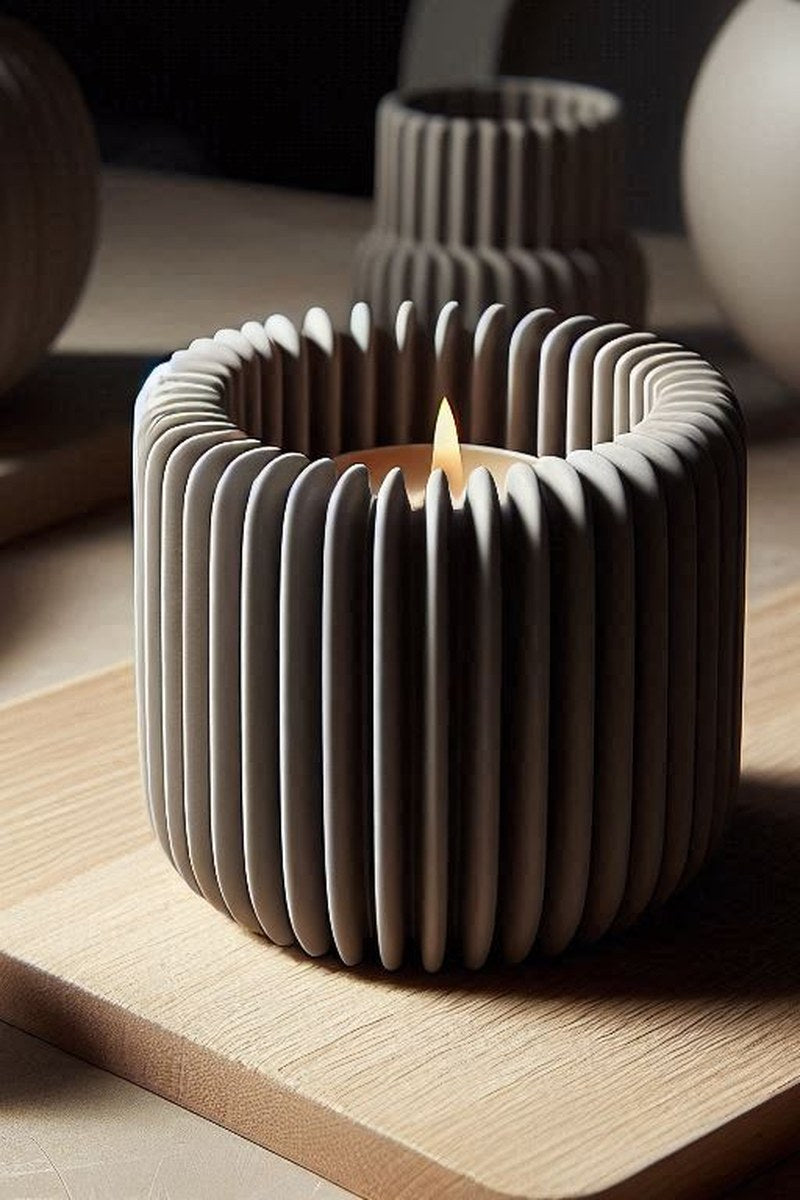 Close-up of ribbed tealight holder showing vertical texture and depth