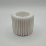 Close-up of ribbed tealight holder showing vertical texture and depth
