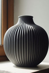 Close-up of ribbed vase showing vertical line texture on rounded form
