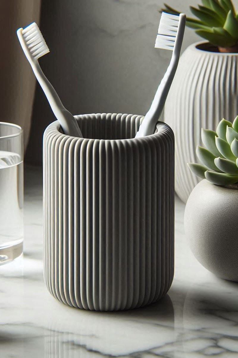 Close-up of ribbed toothbrush holder showing vertical texture detail