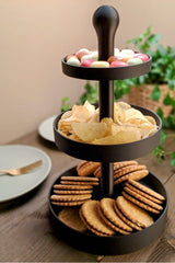 Close-up of three-tier cake stand showing geometric proportions and clean lines