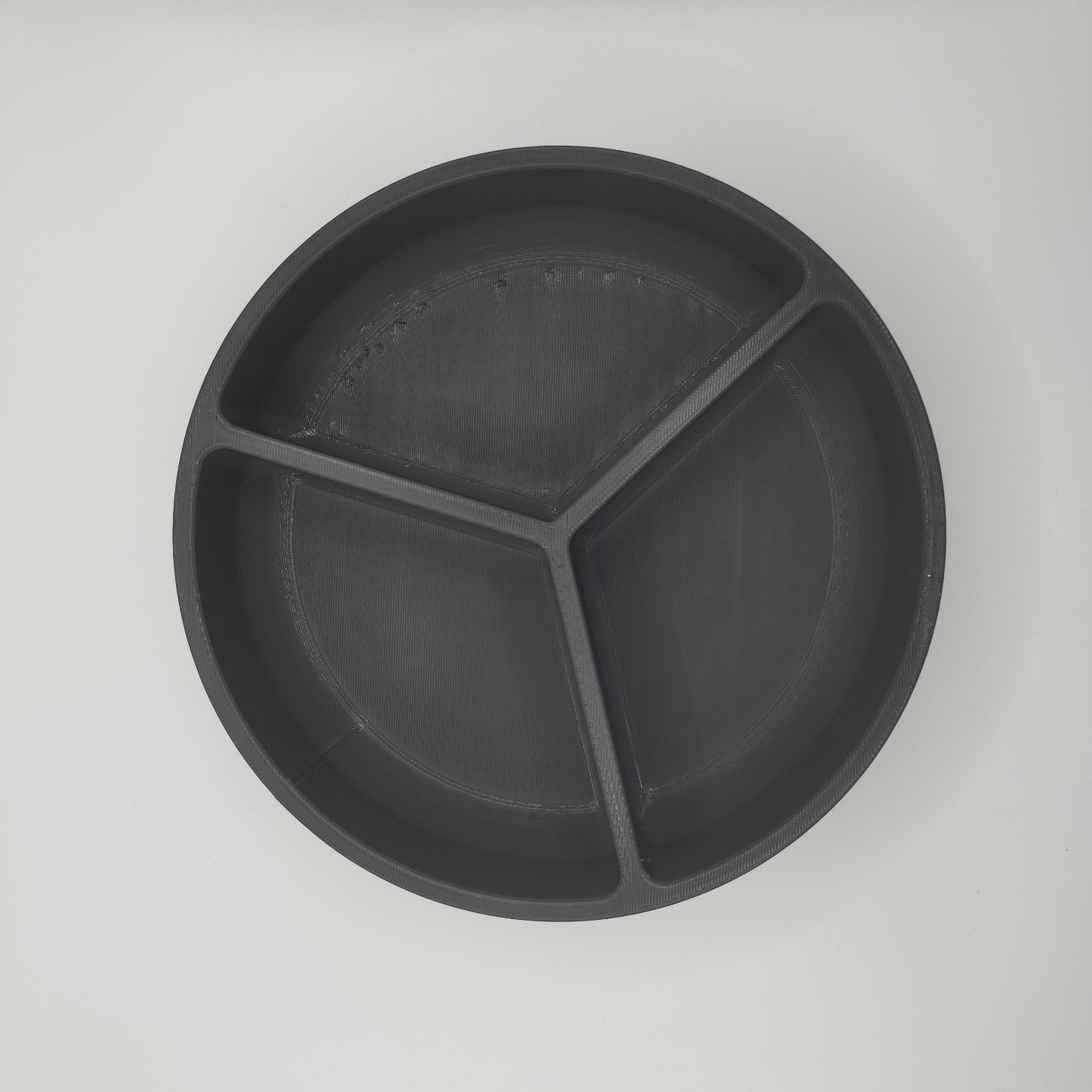 Detail of the three-part compartment dividers in the snack tray