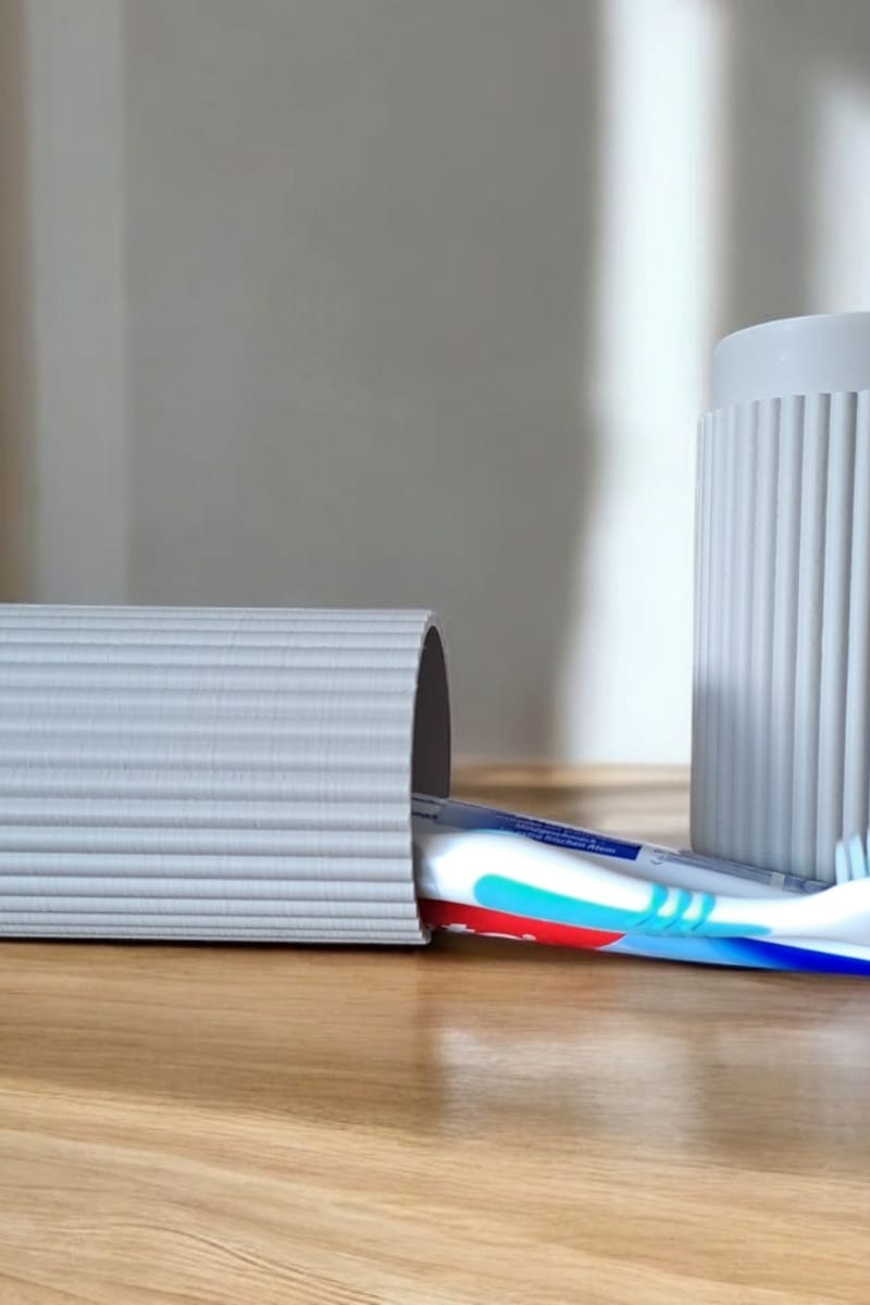Close-up of ribbed toothbrush travel case showing textured surface detail