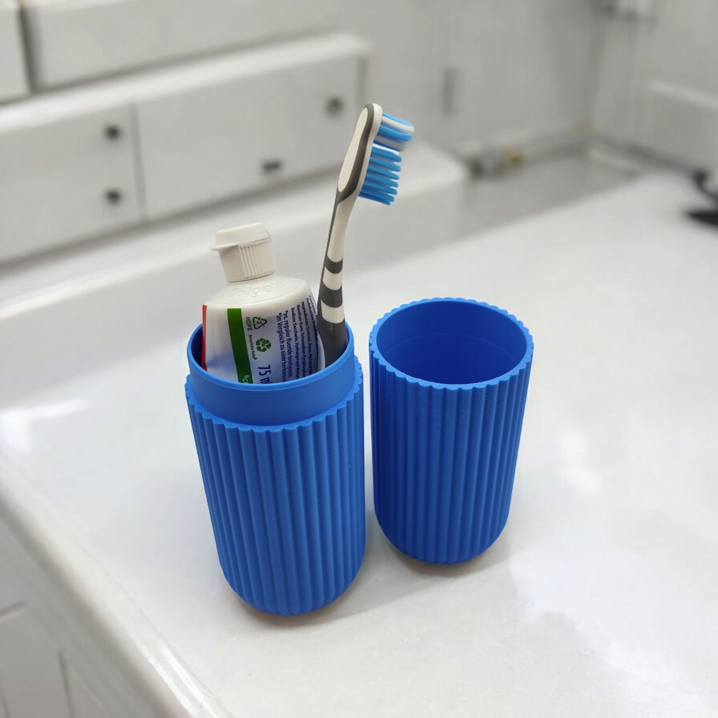 Close-up of ribbed toothbrush travel case showing textured surface detail