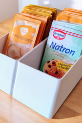 Close-up of ribbed baking ingredients organizer showing grip detail