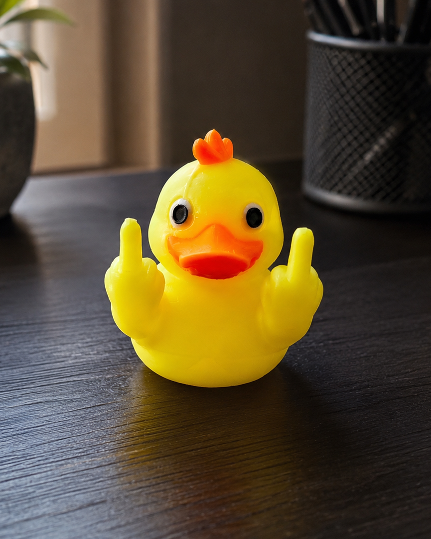 Freche Enten-Figur – Duck You V2 mit Stinkefingern