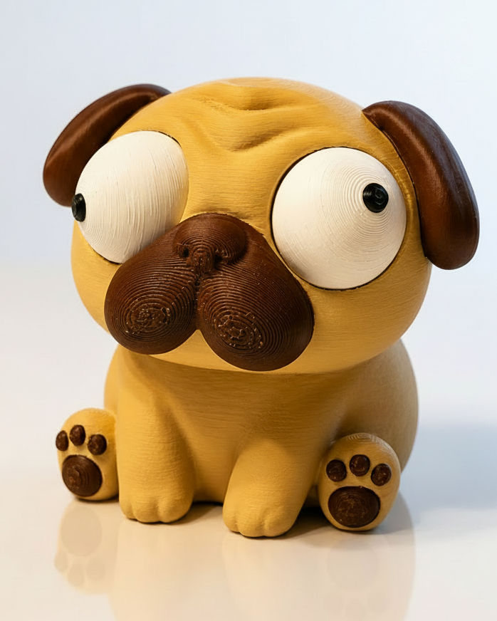 Pug figure with movable googly eyes on white background — Puggy desk toy