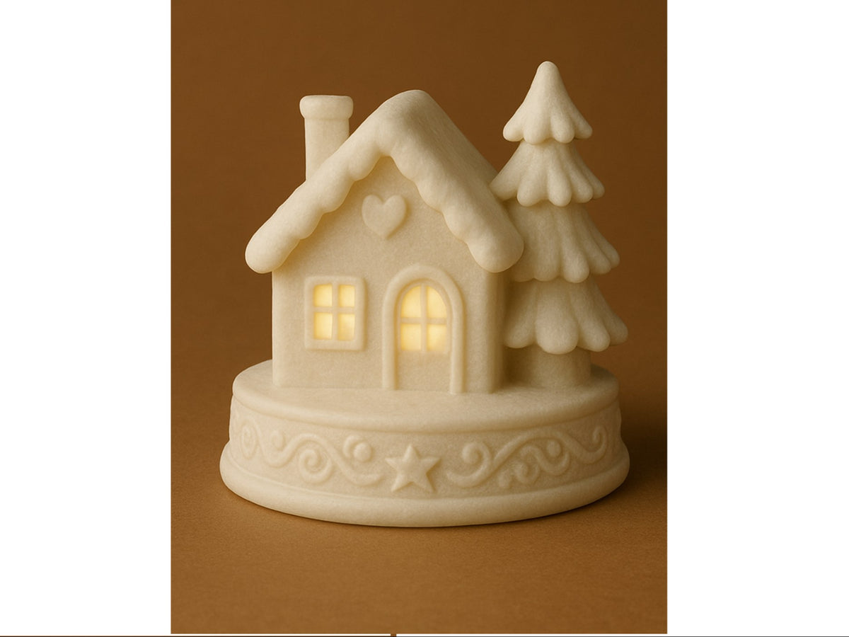 Lebkuchenhaus für Teelichter – Weihnachtshaus mit zwei Tannen