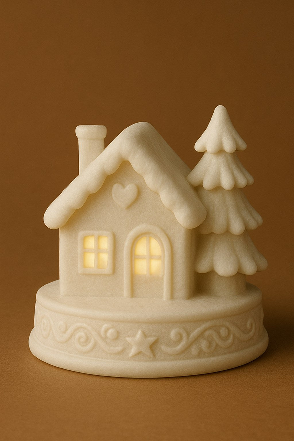 Lebkuchenhaus für Teelichter – Weihnachtshaus mit zwei Tannen