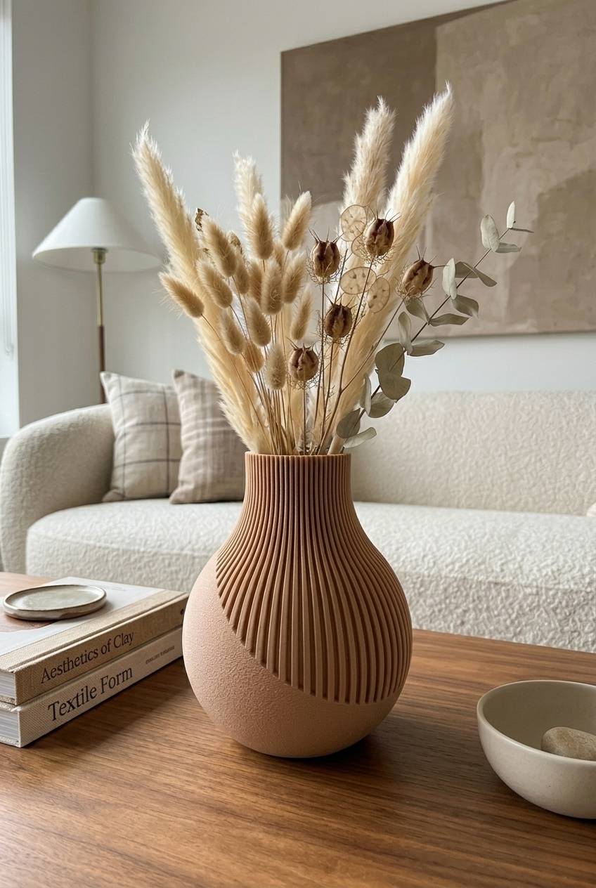 Japandi Gerippte Vase 18cm – minimalistisches Design