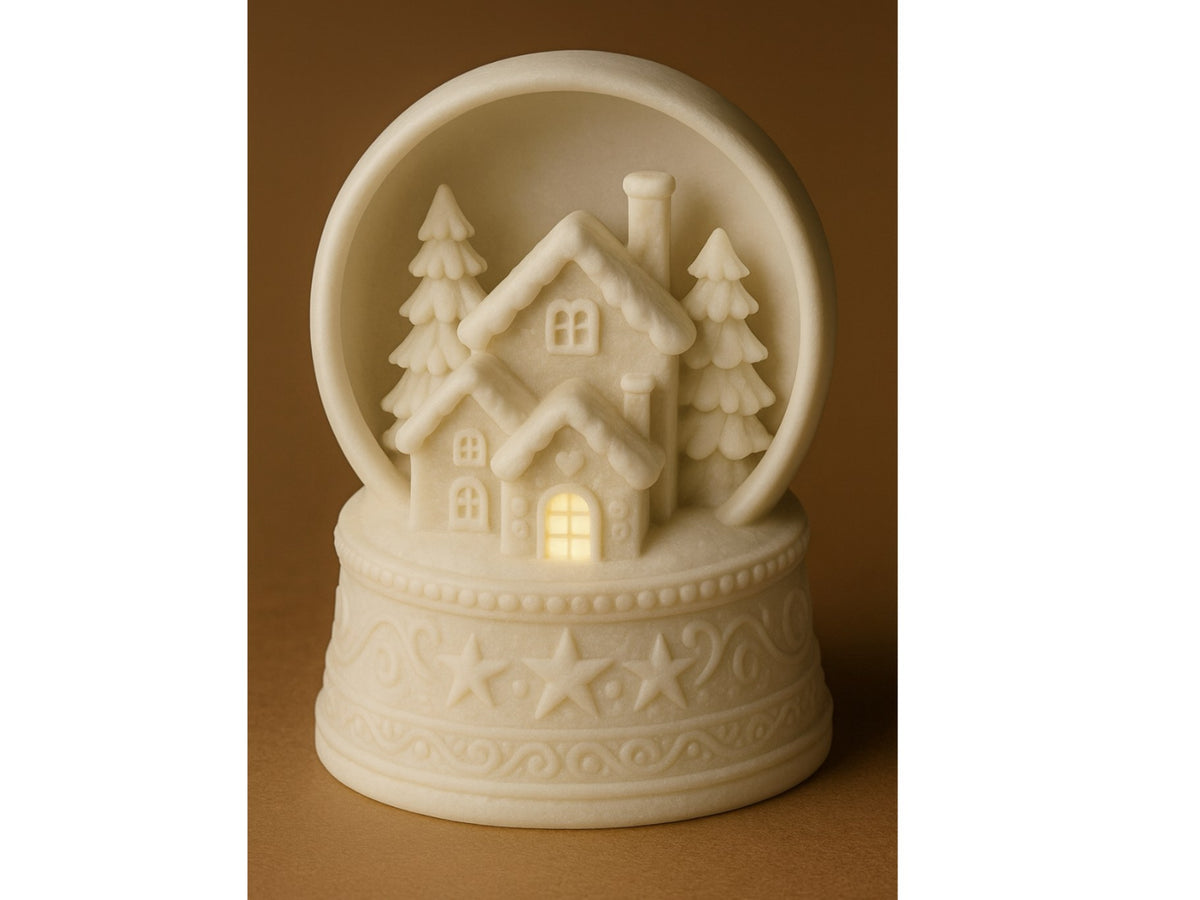 Weihnachtshaus für Teelichter – Winterhaus in Schneekugel