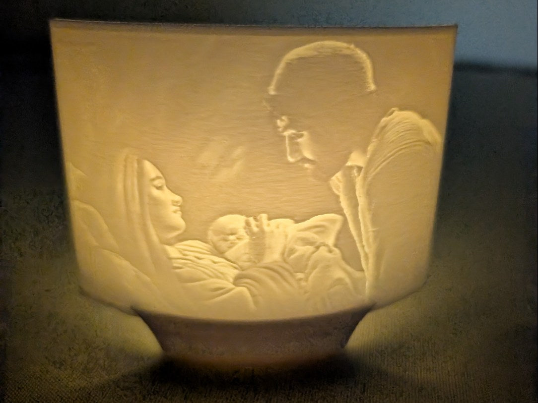 Lithophanie mit Christi Geburt für ein LED-Teelicht