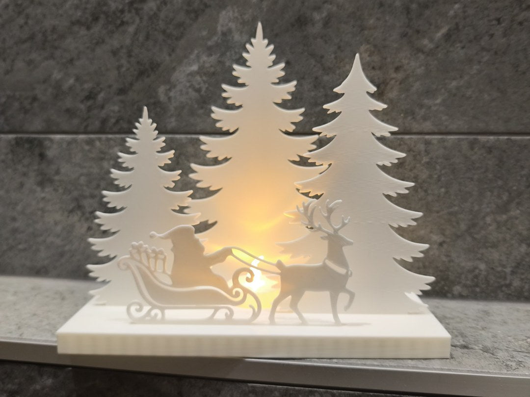 Weihnachtslandschaft für LED-Teelichter mit Tannen und Rentieren