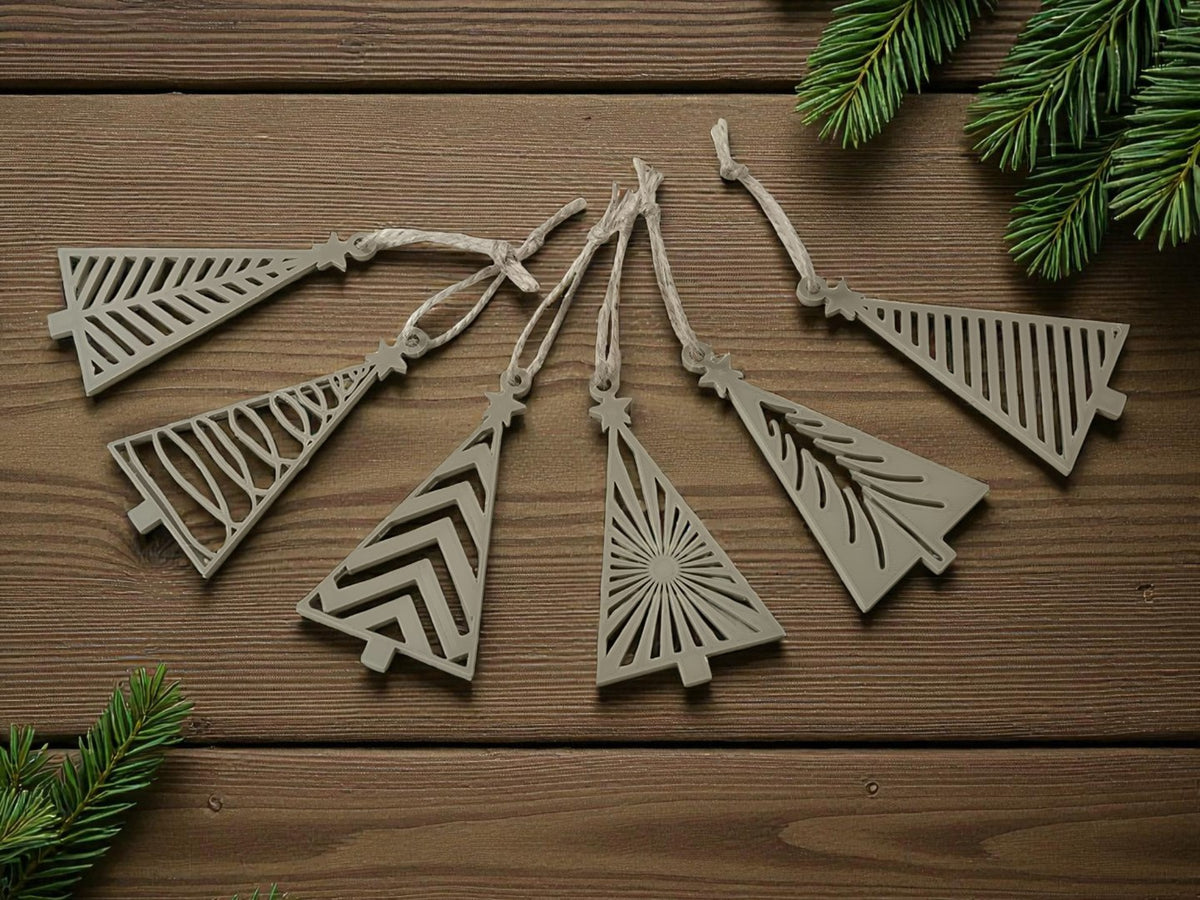 Moderner Christbaumschmuck – Set mit 6 geometrischen Bäumen