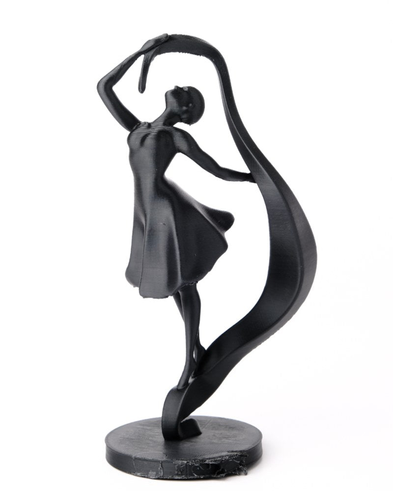 Elegant flowing dancer sculpture in white with ribbon-like form, front view on neutral background