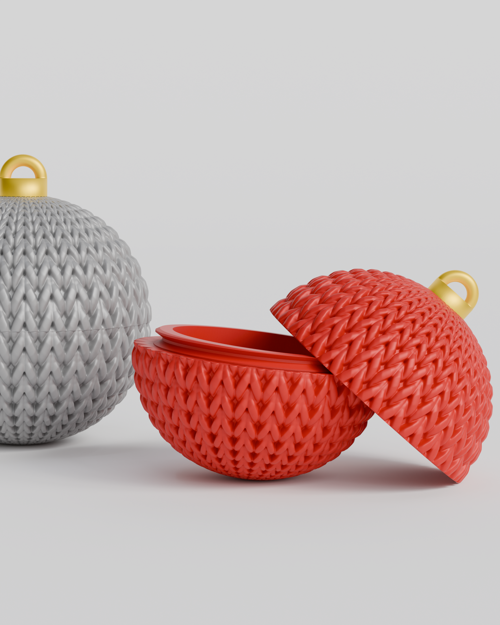 Close-up of the woven crochet-like texture on the surface of a knitted Christmas ornament