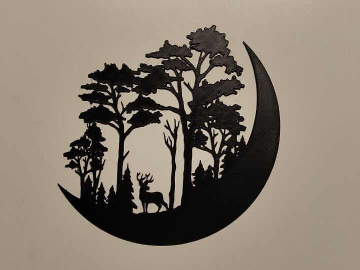 Weihnachtliche Wanddeko – Rentier im Wald mit Mond